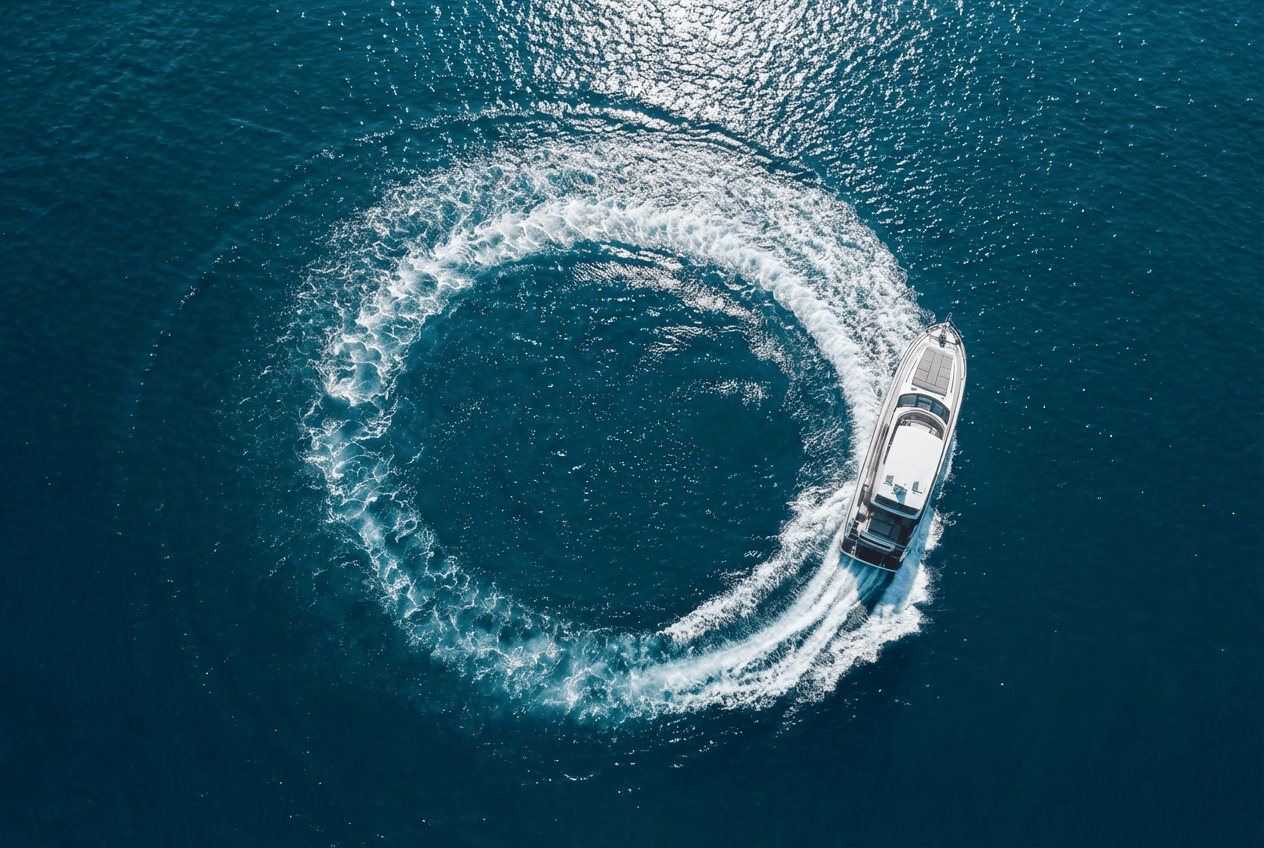 SEVEN yacht aerial view turquoise waters charter destination