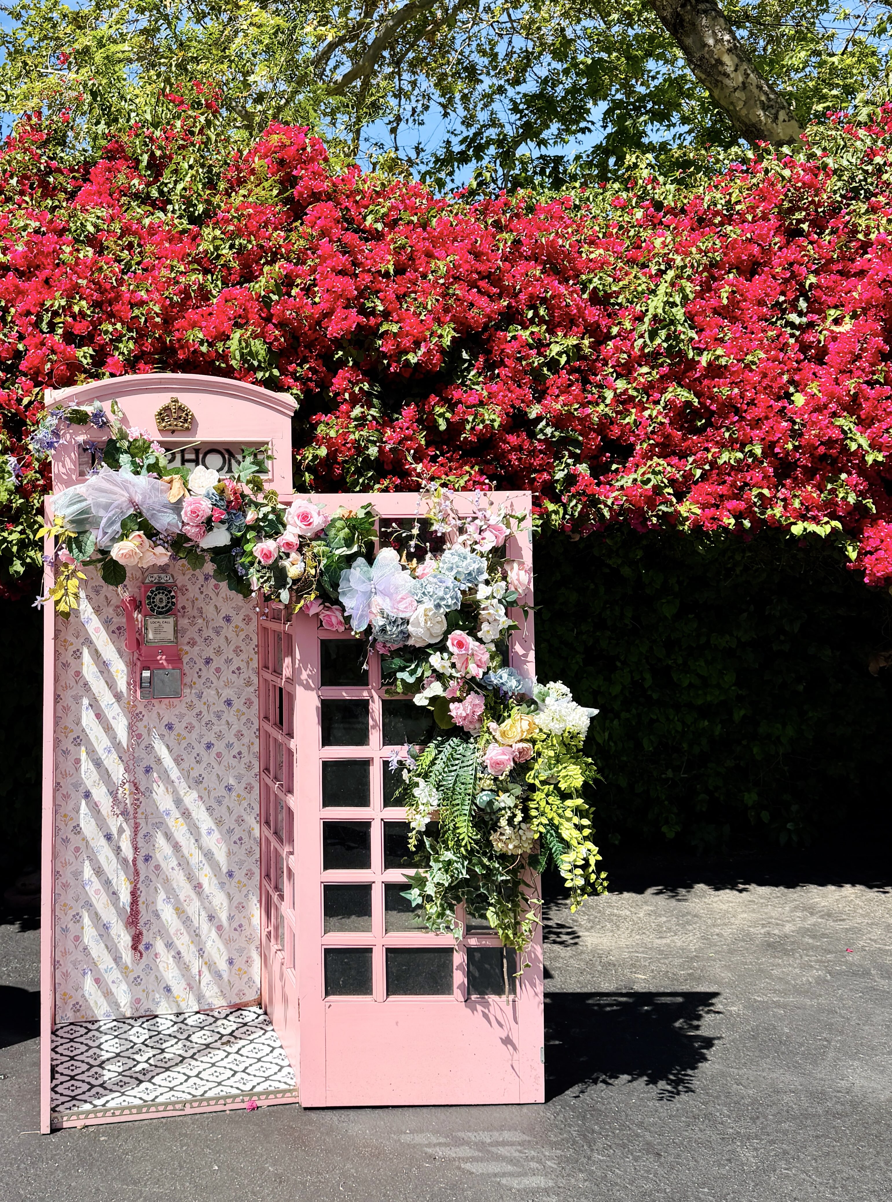 Vintage phone booth at The Tea House on Los Rios historic property