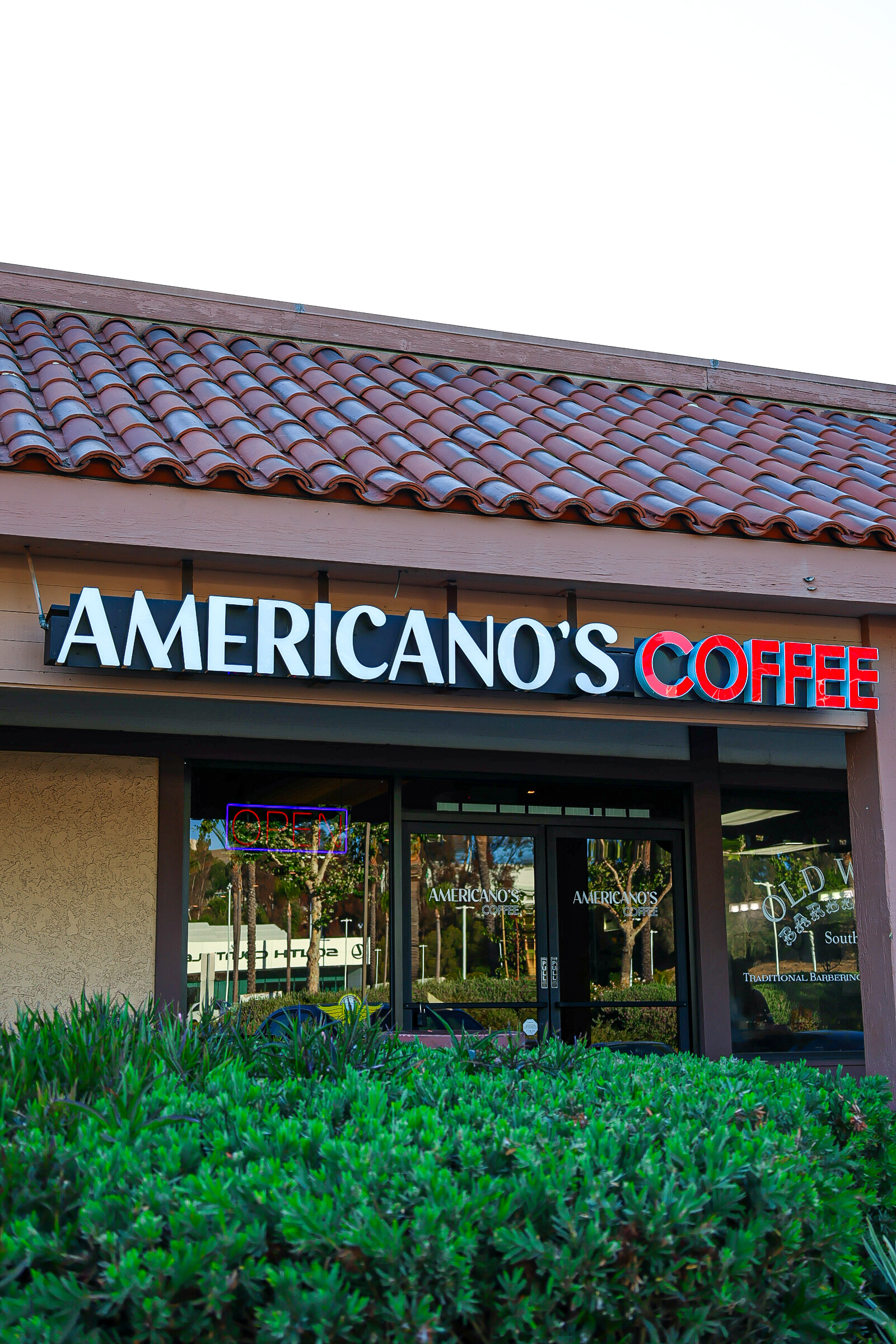 Storefront exterior of Americano's Coffee at Marguerite Plaza in Mission Viejo.