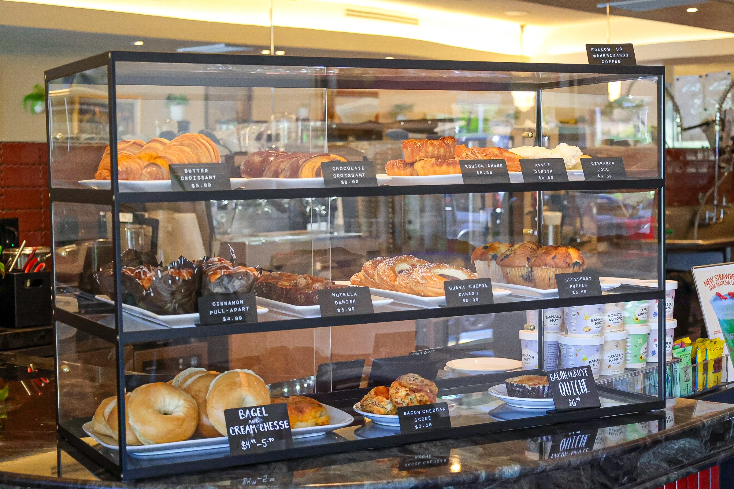 Fresh pastries at Americano's Coffee in Mission Viejo, supplied daily by local OC artisan bakeries.