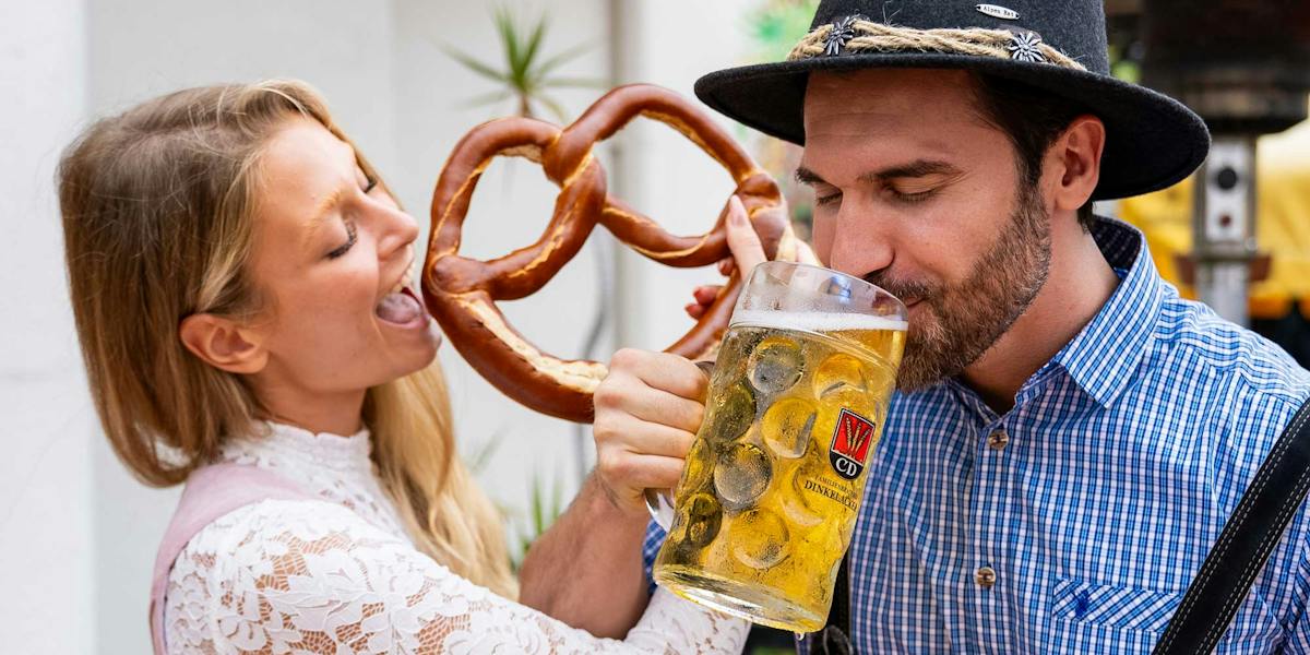 Oktoberfest at Old World Village in Huntington Beach — biergarten setting during the multi-week Oktoberfest season.