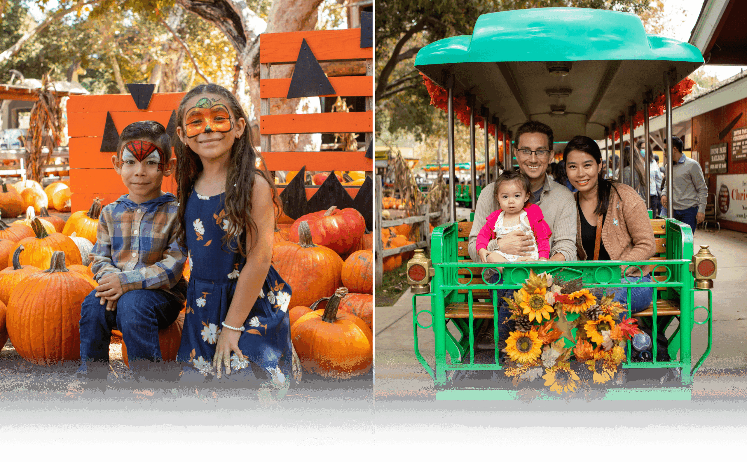 Irvine Park Railroad Pumpkin Patch at Irvine Regional Park in Orange, Orange County — all-ages pumpkin patch, train rides, and attractions.