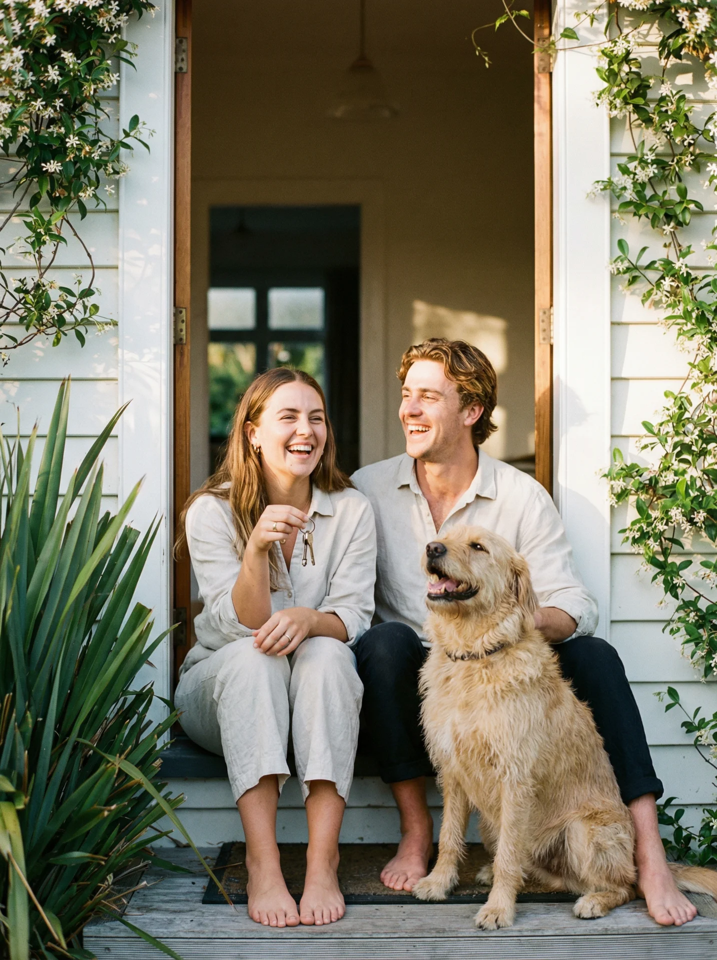 young couple at front door