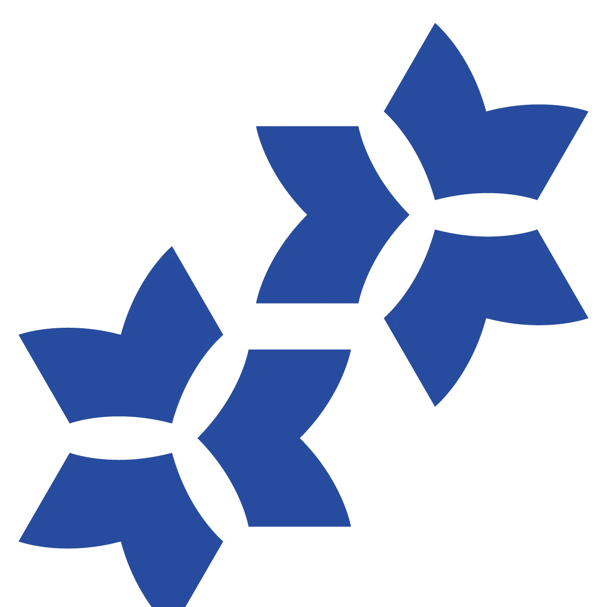 Two connected blue stylized flowers, each with five petals and a horizontal oval center.