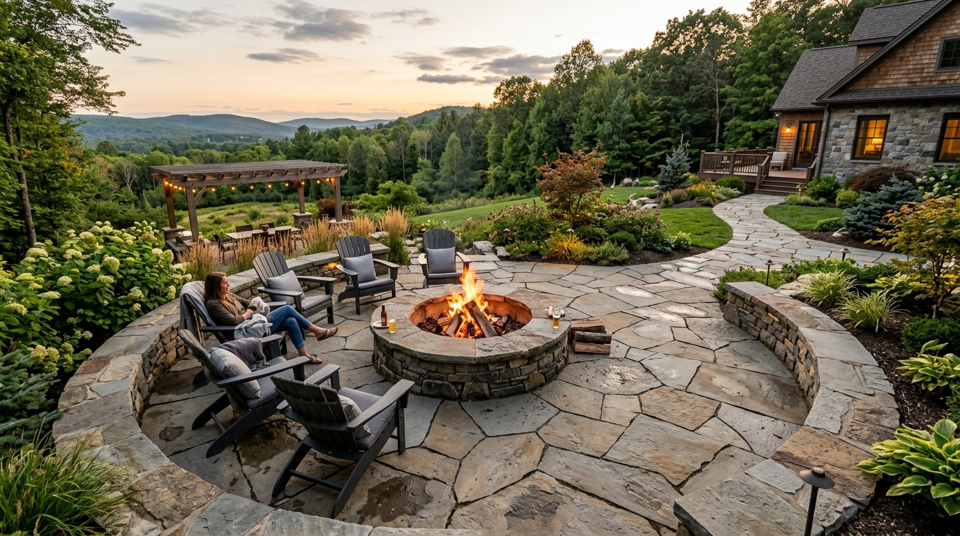 Stone patio with fire pit