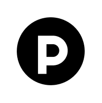 Capital letter P in white inside a black circle.