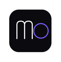 App icon with lowercase letters m and o in a rounded black square background.
