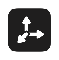 White 3D coordinate axes icon on a black rounded square background.