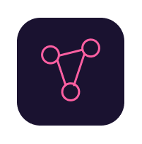Icon with three connected pink circles forming a triangular network on a dark rounded square background.