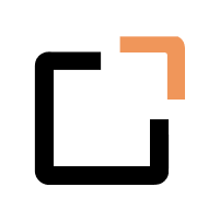 Minimalist logo with a black and an orange corner forming an open square shape.