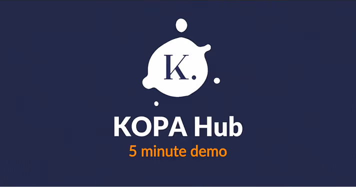 KOPA Hub logo with text '5 minute demo' on dark blue background.