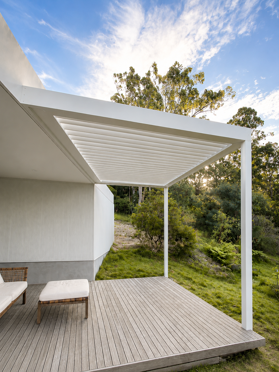 Side view of the Yandina Eclipse Opening Roof with the louvres open.