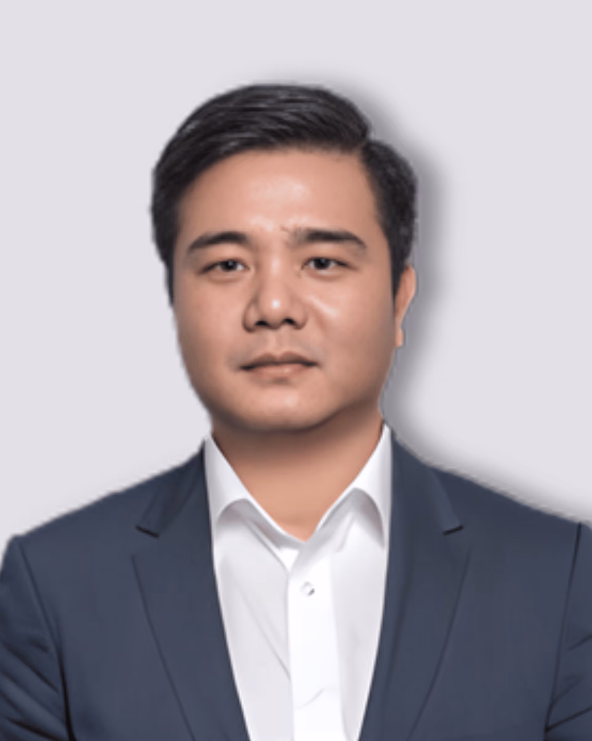 Modern building with horizontal white terraces decorated with green plants and trees, surrounded by other glass high-rise buildings.