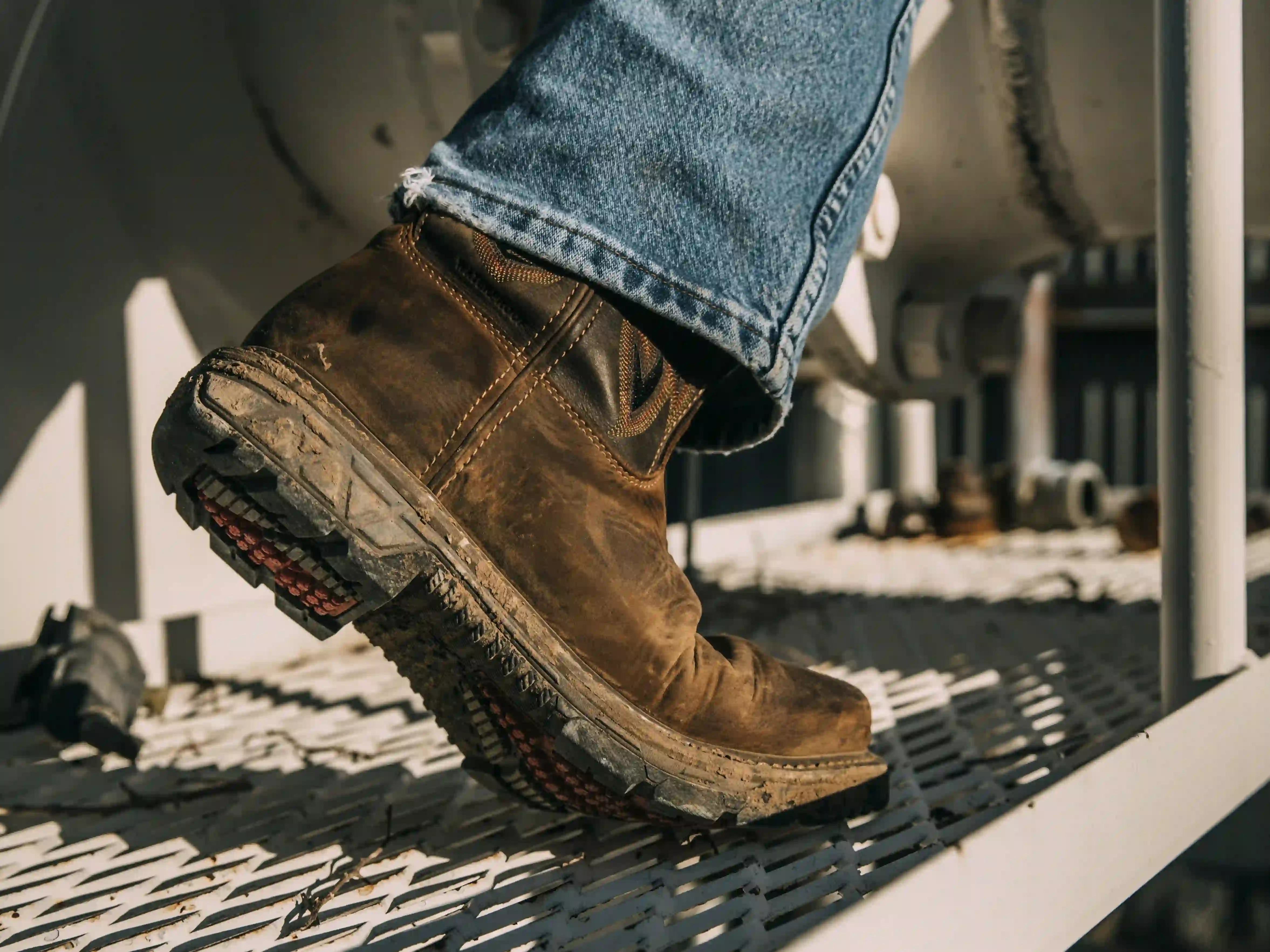 Work boot being fitted in the shop