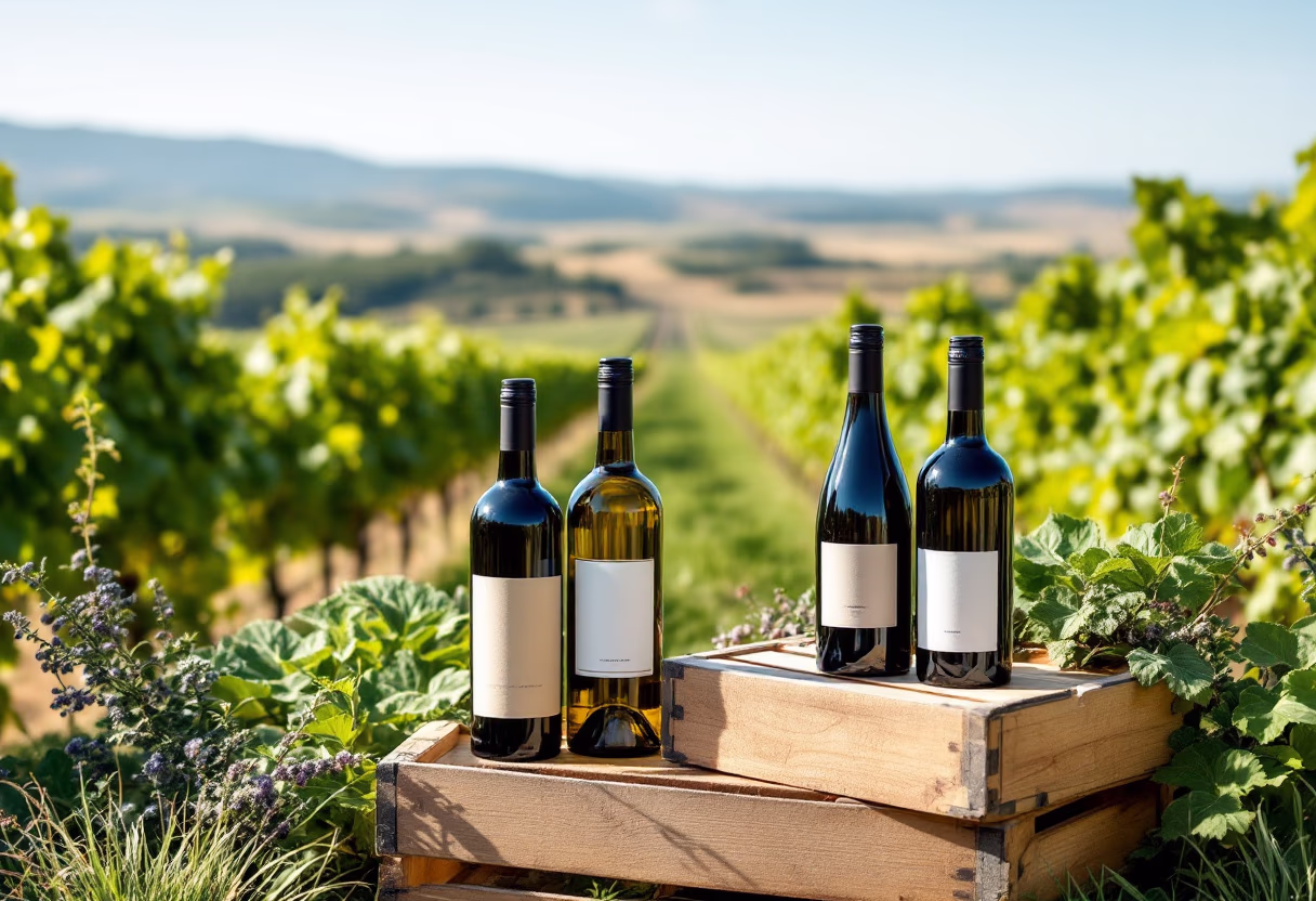 image of wine bottle with vineyard background (for a winery)