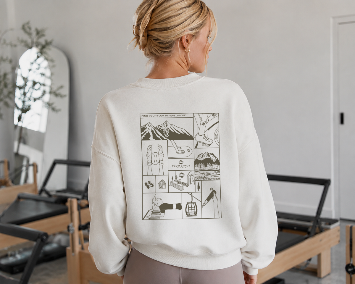 Custom merch illustration for Flow Space Studio, Revelstoke wellness studio brand design — Delalonde Studio