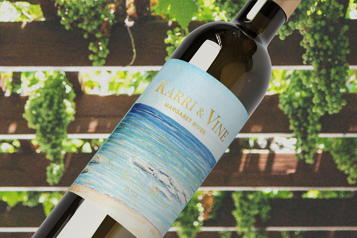 Wine bottle label design for Australian vineyard brand identity