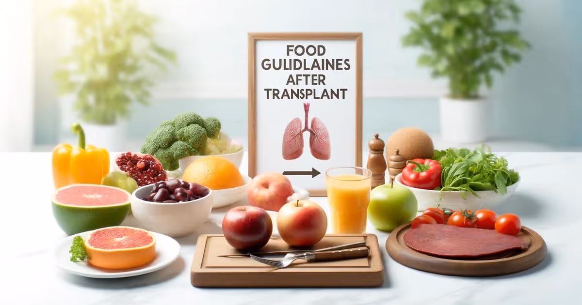 Essential dietary guidelines for patients recovering from a transplant, focusing on balanced nutrition and safety.