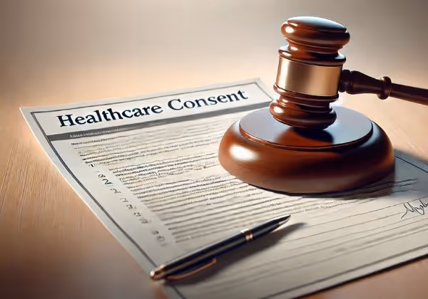 Gavel next to the healthcare consent form