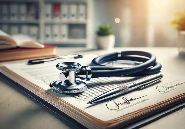  Stethoscope on legal documents showing medical and legal readiness.