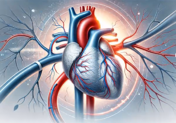 A diagram of a heart showing arteries and veins.