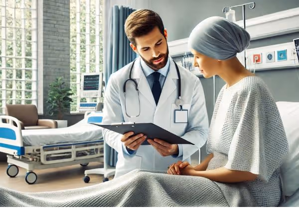 ডাক্তার হাসপাতালের বিছানায় ক্যান্সার রোগীর পরামর্শ