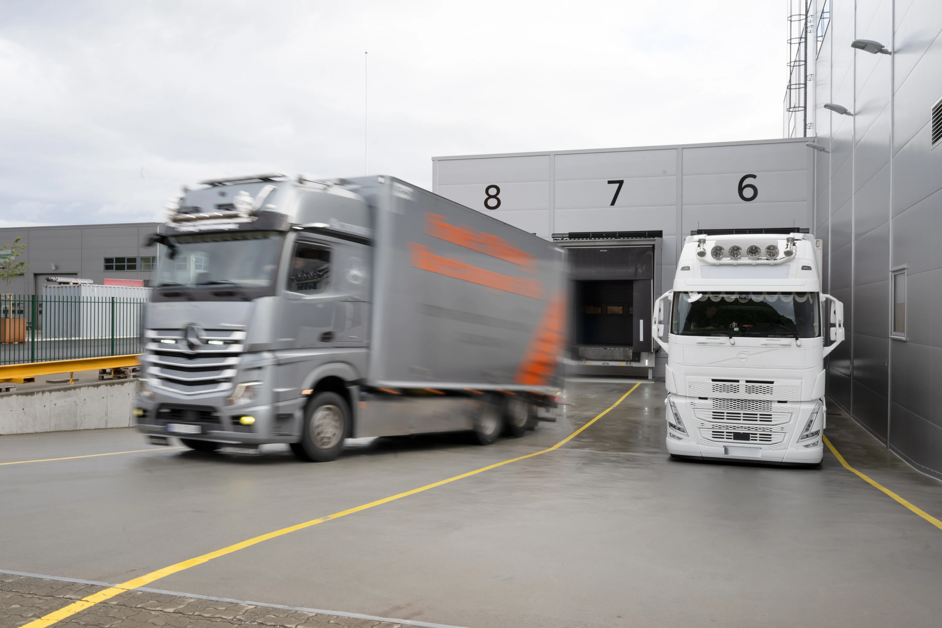 Trucks at loading bays at the Tyrholm & Farstad terminal