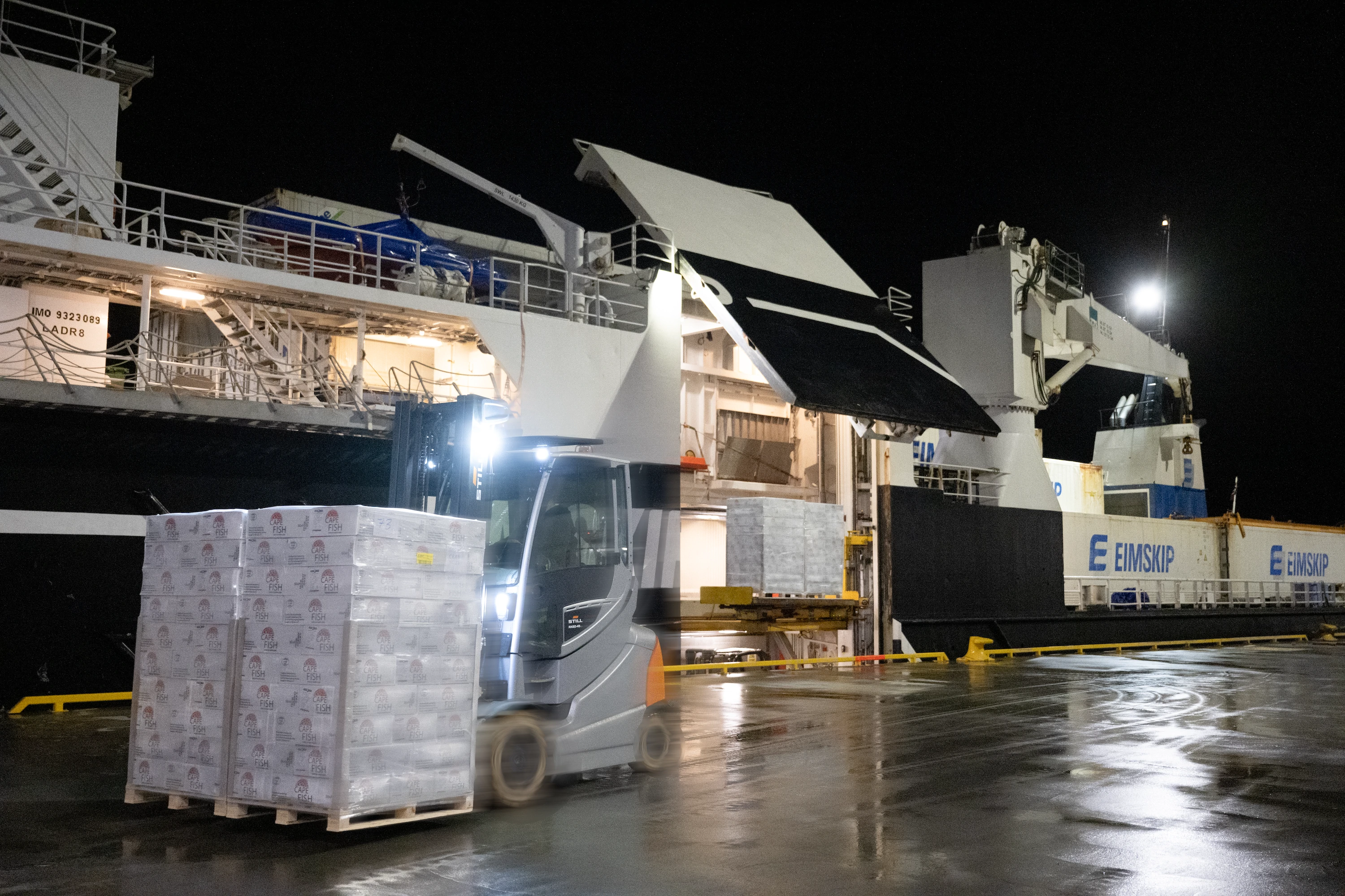 Palletised cargo prepared for loading onto a ship