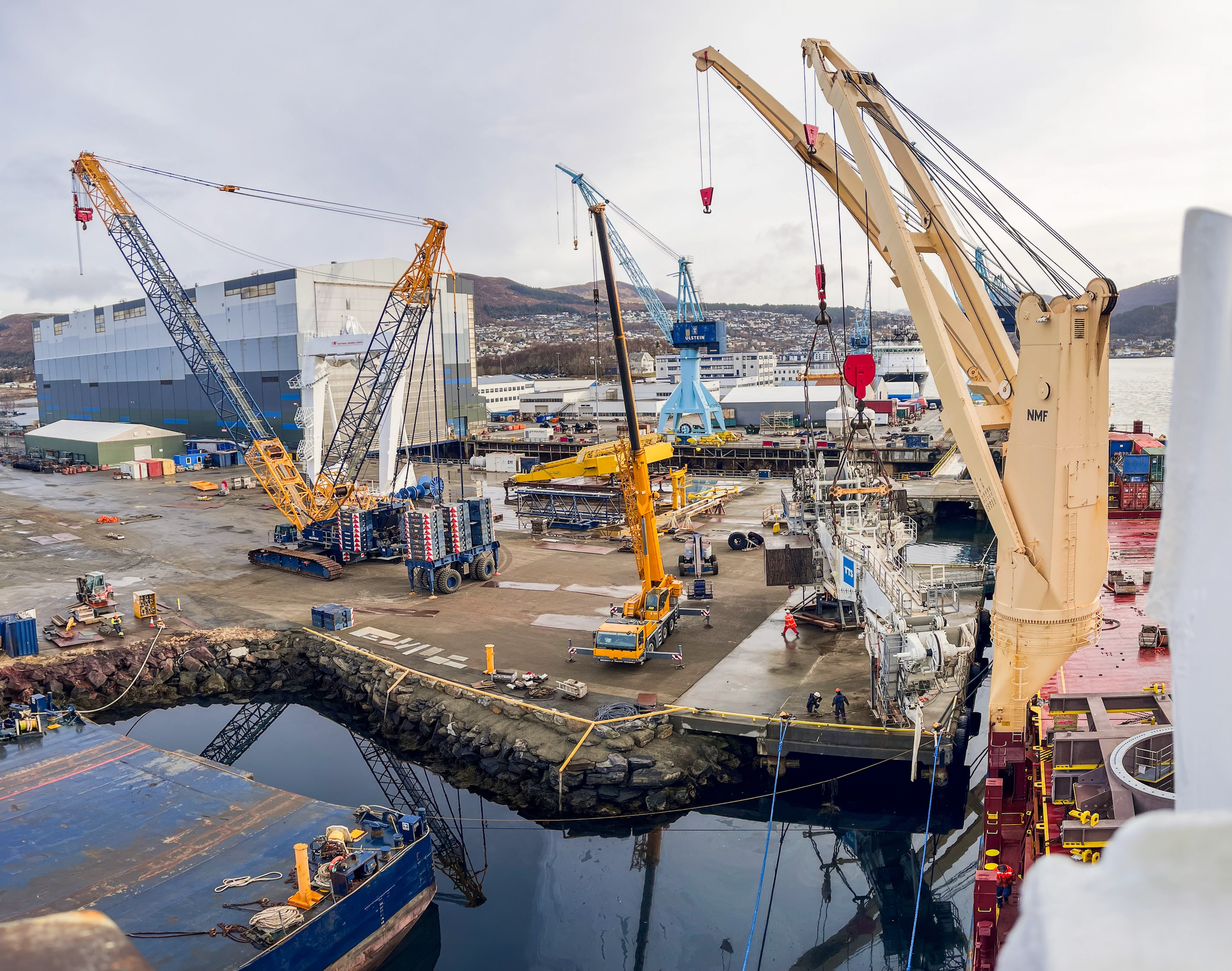 Cranes handling special cargo at an industrial site
