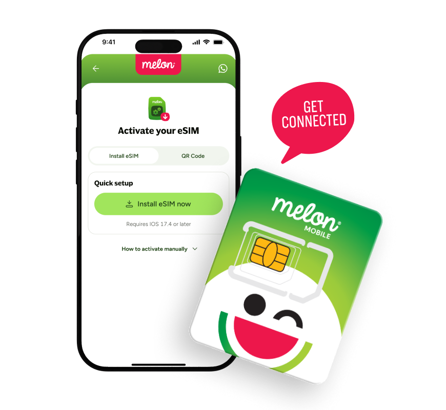 a cell phone with a melon sim card