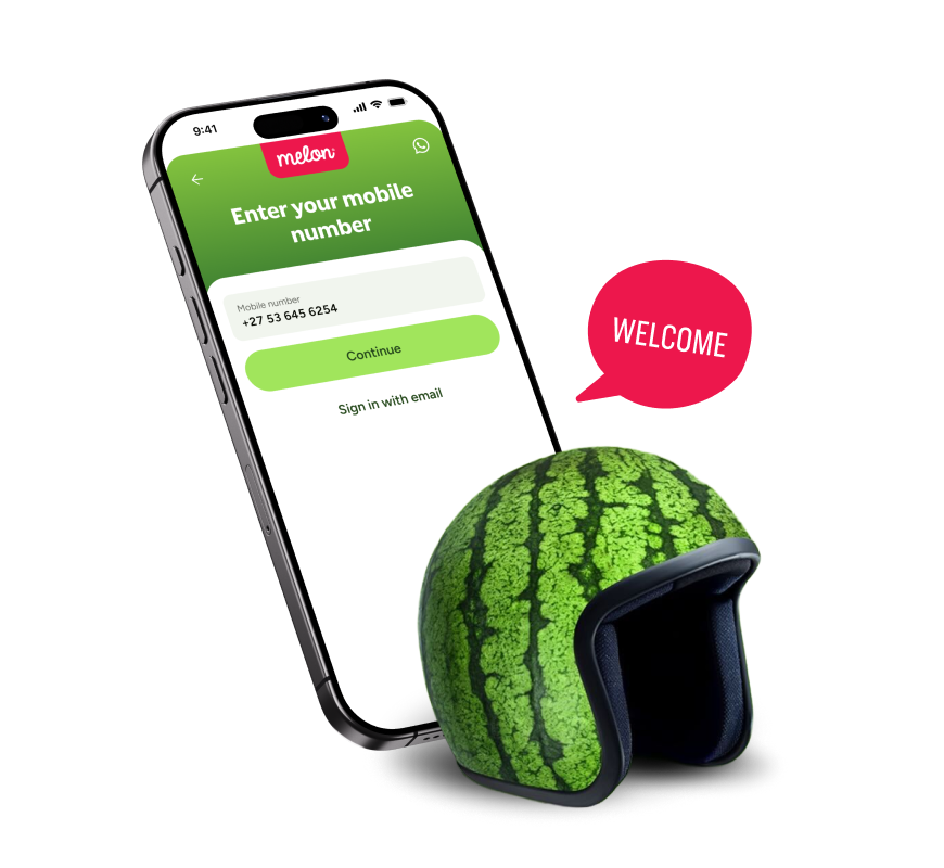 a watermelon helmet and a cell phone