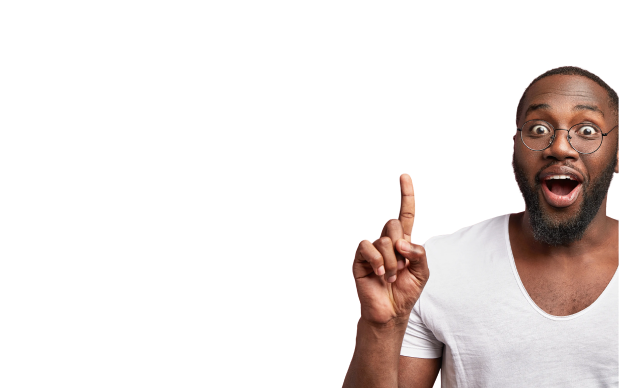 a man pointing up with his finger