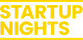 Text reading 'STARTUP NIGHTS' in bold yellow letters with a shadow effect on a dark background.