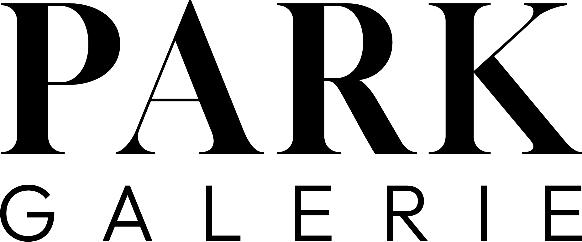 PARK GALERIE Schriftzug in schwarzer Serifenschrift auf weißem Hintergrund.