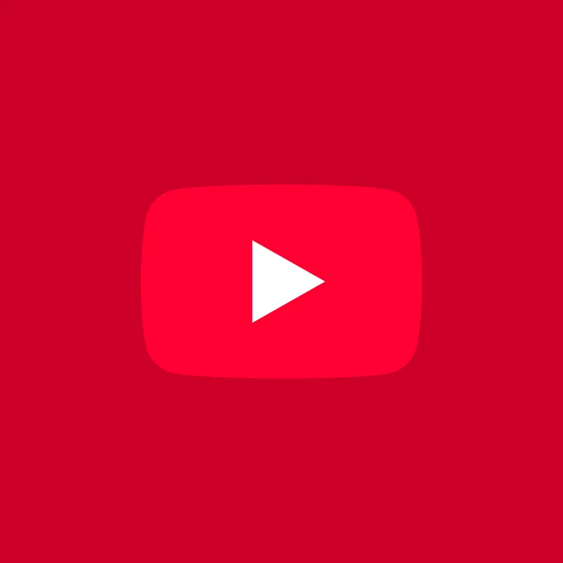YouTube-logotyp med en vit uppspelningspil på en röd bakgrund.