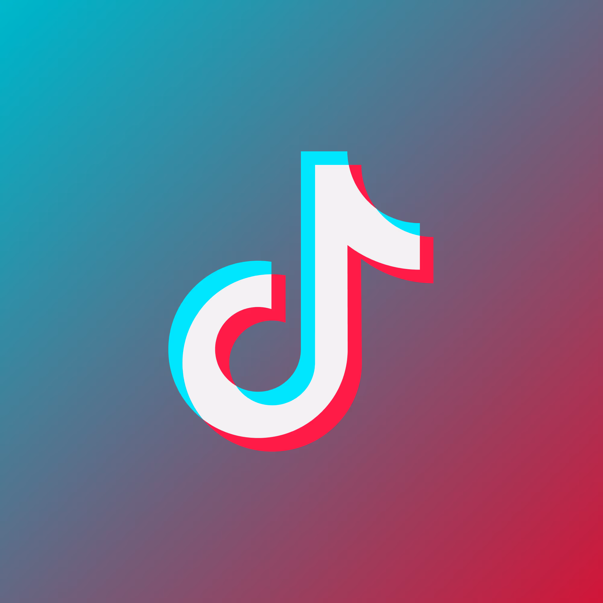 TikTok-logotyp på en blå och röd gradientbakgrund.