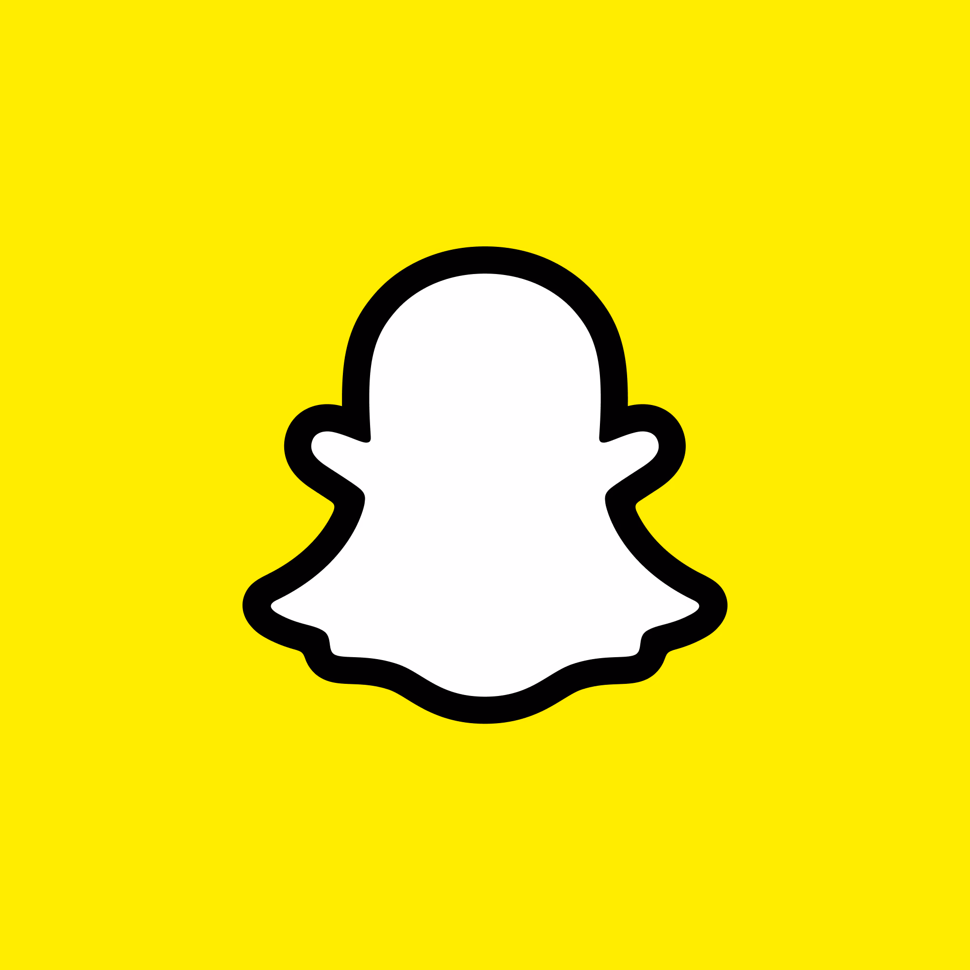 Snapchats vita spöksymbol på lysande gul bakgrund.