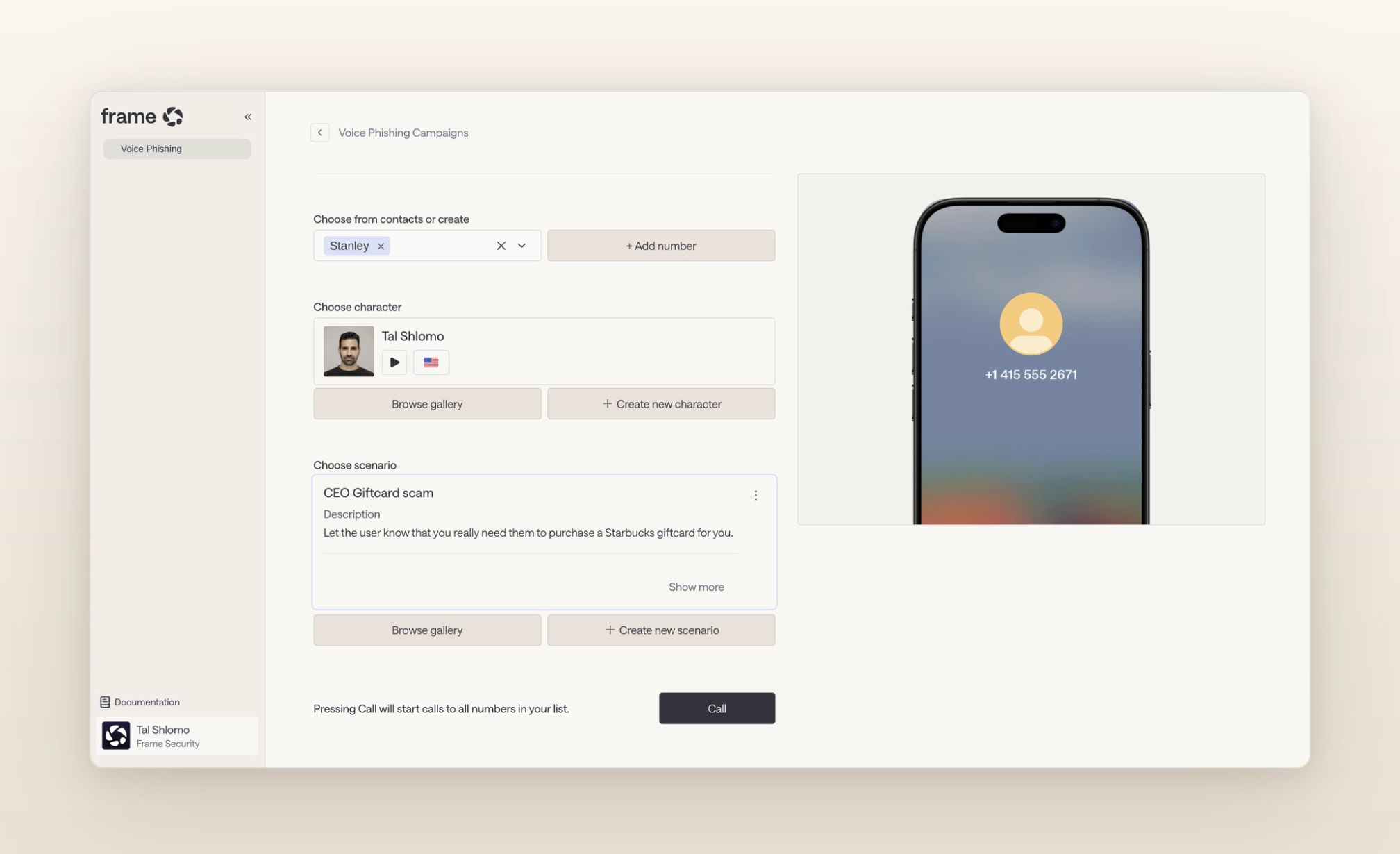 Frame voice phishing simulation mimicking CEO asking employee to buy giftcard