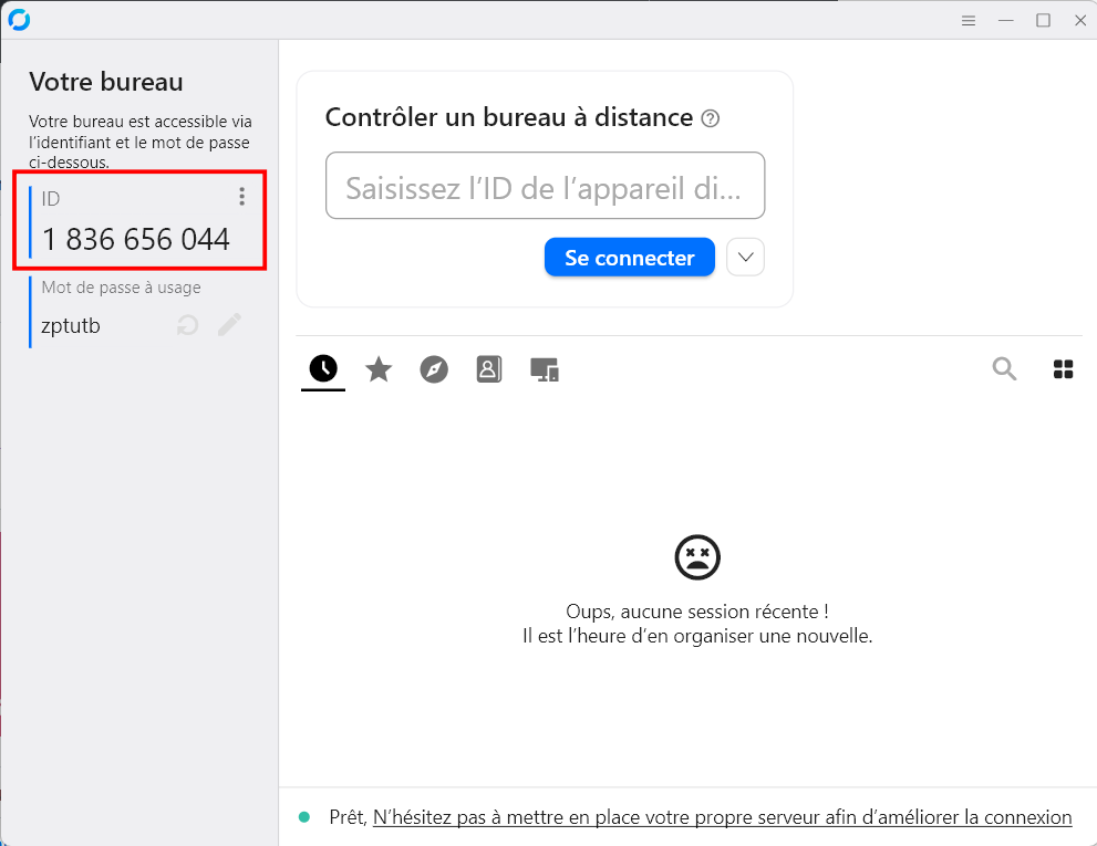RustDesk application screen with the ID section circled