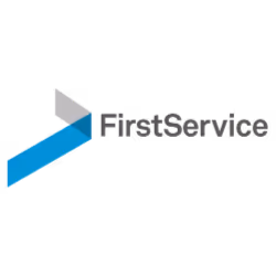 FirstService company logo with blue and gray geometric shapes.