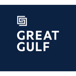 Great Gulf company logo with stylized square emblem above the text on a dark blue background.