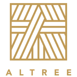 ALTREE company logo featuring a geometric pattern of diagonal and horizontal gold lines forming a stylized A within a square.