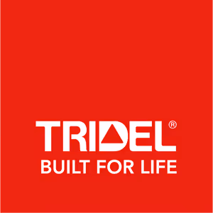 Tridel logo with the slogan Built for Life on a red background.