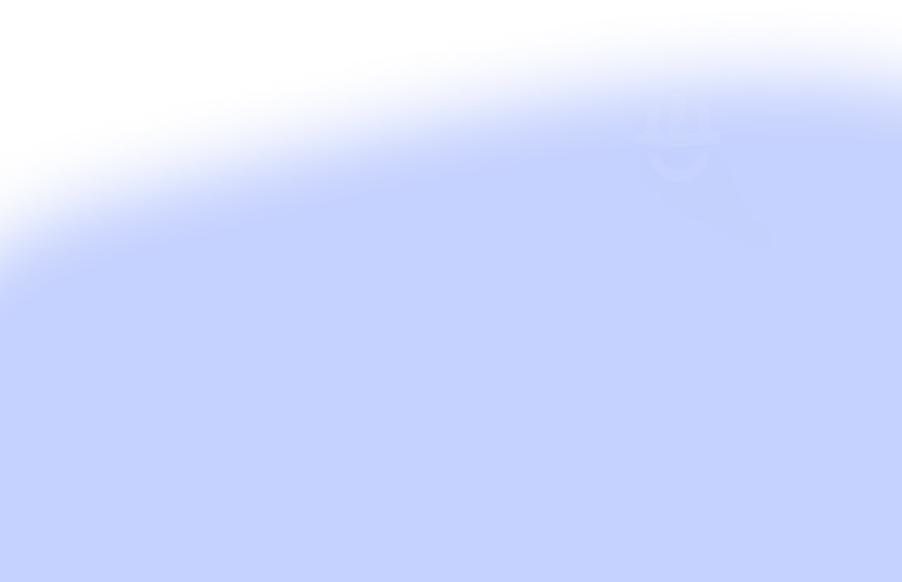 Blue abstract shape with a faint smiling face wearing a worker helmet in the upper right.