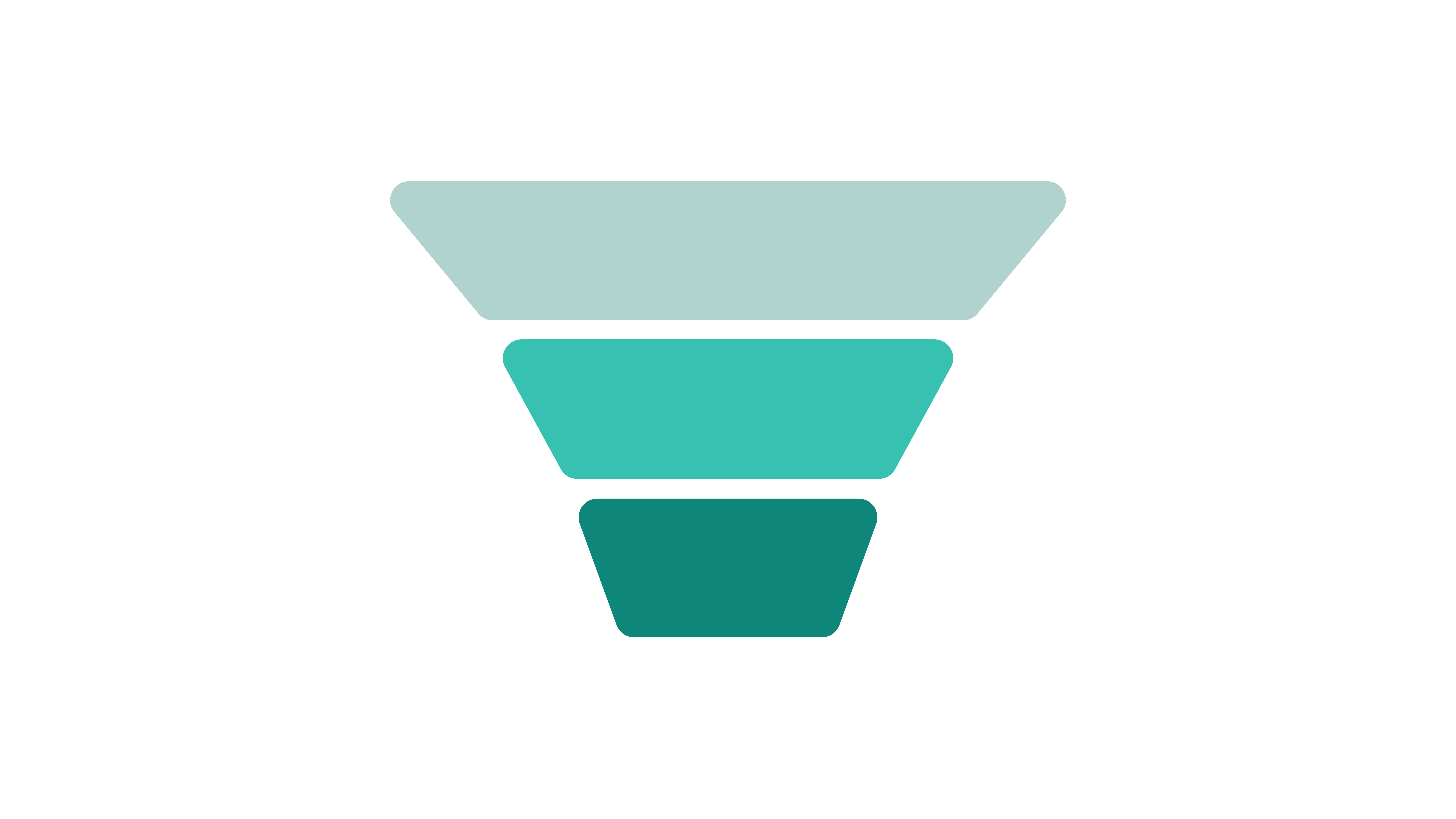 Minimal funnel with three narrowing layers, illustrating the progression from broad interest to selective purchase decisions.