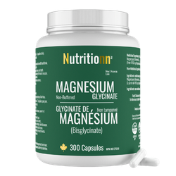 Nutritionn ottle of Nutritionn Magnesium Glycinate supplement with 300 capsules, providing elemental magnesium for nutritional support. 