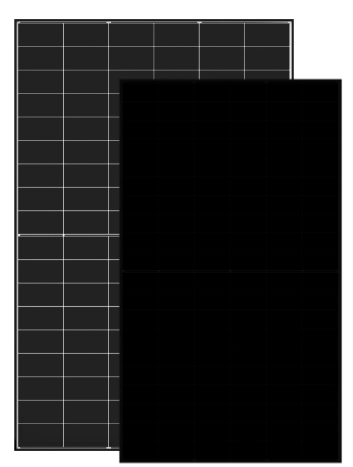 Two black solar panels with visible grid lines, one slightly overlapping the other.