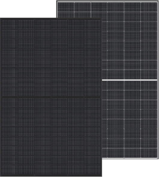 Two rectangular black solar panels with grid-like cells side by side.
