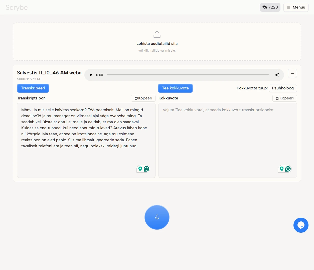 Main example of the application UI