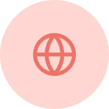 Pink circle with a brown dollar sign symbol inside.